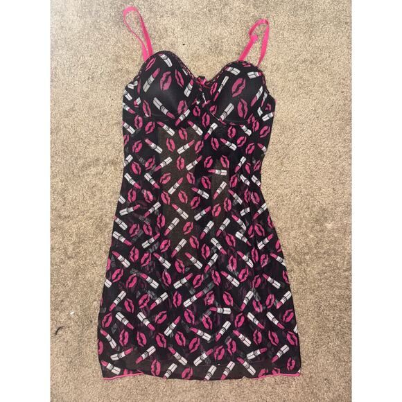 Size Large Lipstick Bustier Slip Black and Pink Y2K Dress - Picture 1 of 3